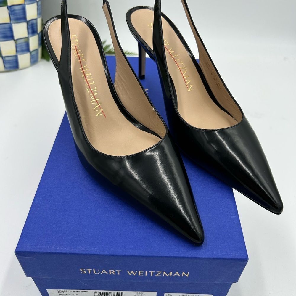 Women’s Stuart Weitzman sling back leather 75 mm heels size 8 made in Spain - Picture 3 of 12